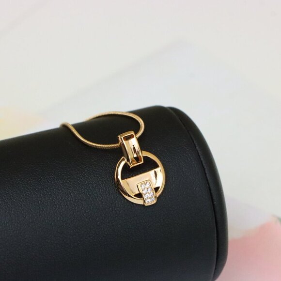 "Rose Gold Circle Pendant with Geometric Design and CZ Accents, XPPT1398 - Picture 5 of 13